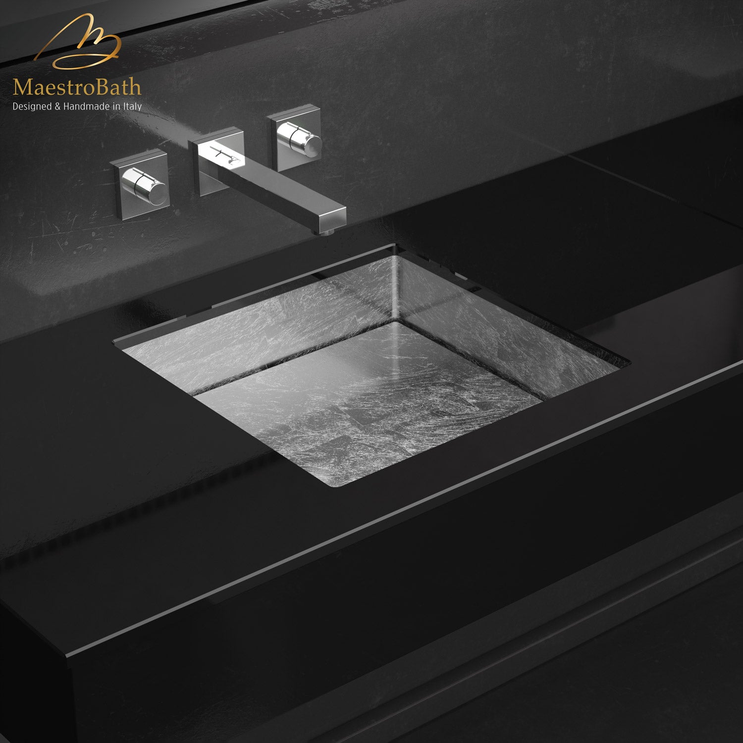 Four Lux Square Undermount Bathroom Sink #color_silver leaf