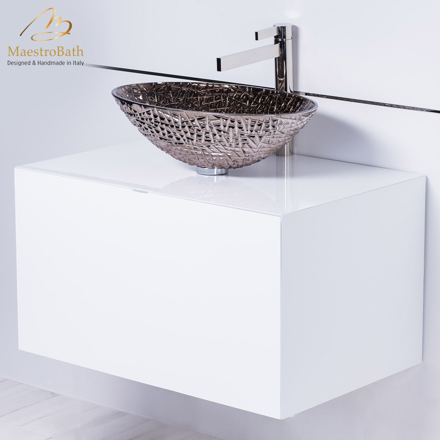 Luxury Italian platinum crystal vessel sink and faucet combo