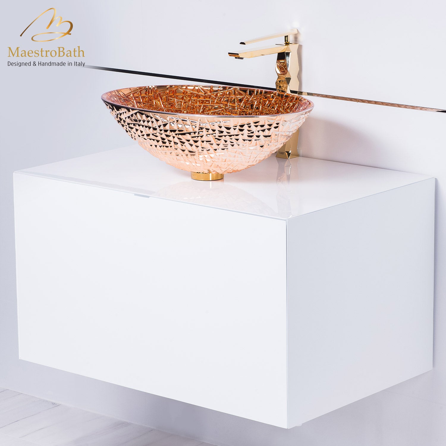 Elegant chic rose gold crystal sink and faucet combo