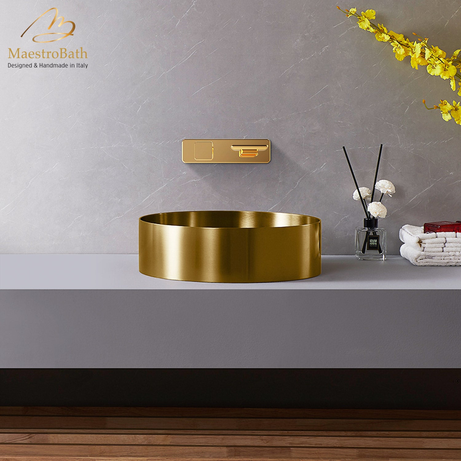 Modern Round Vessel Sink #color_brushed gold