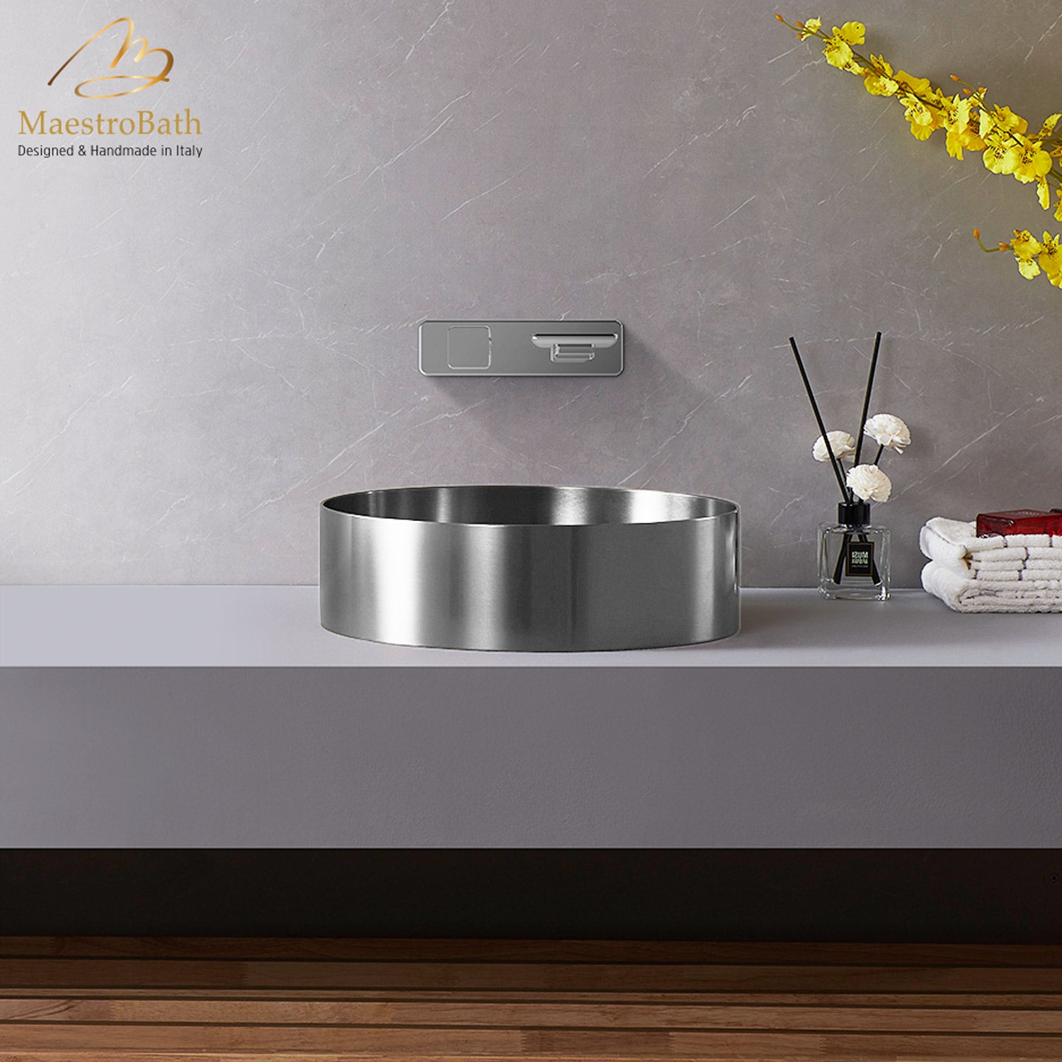 Modern Round Vessel Sink #color_brushed silver