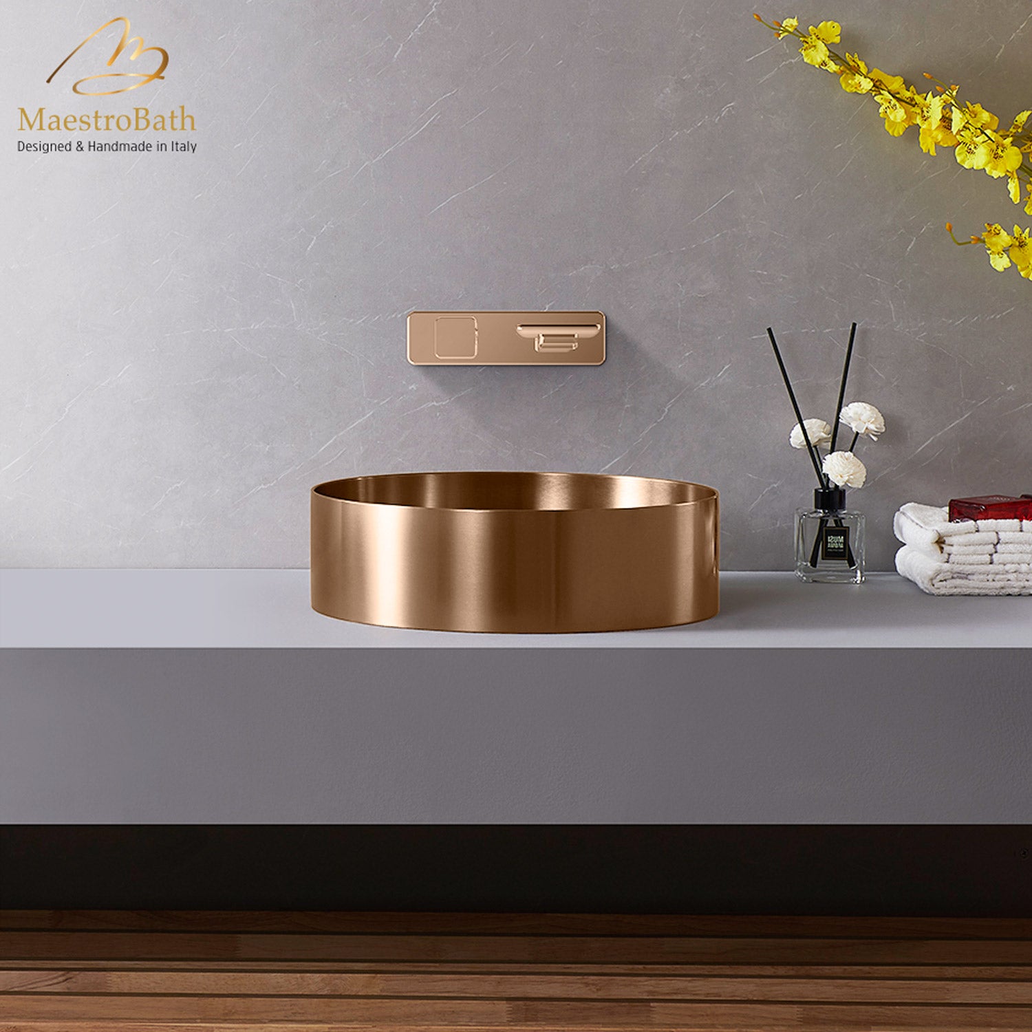 Modern Round Vessel Sink #color_brushed rose gold