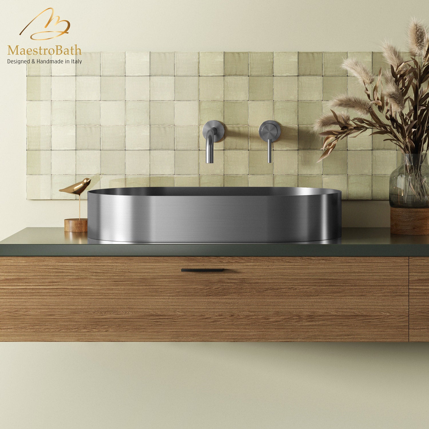 Modern Oval Vessel Sink #color_brushed silver