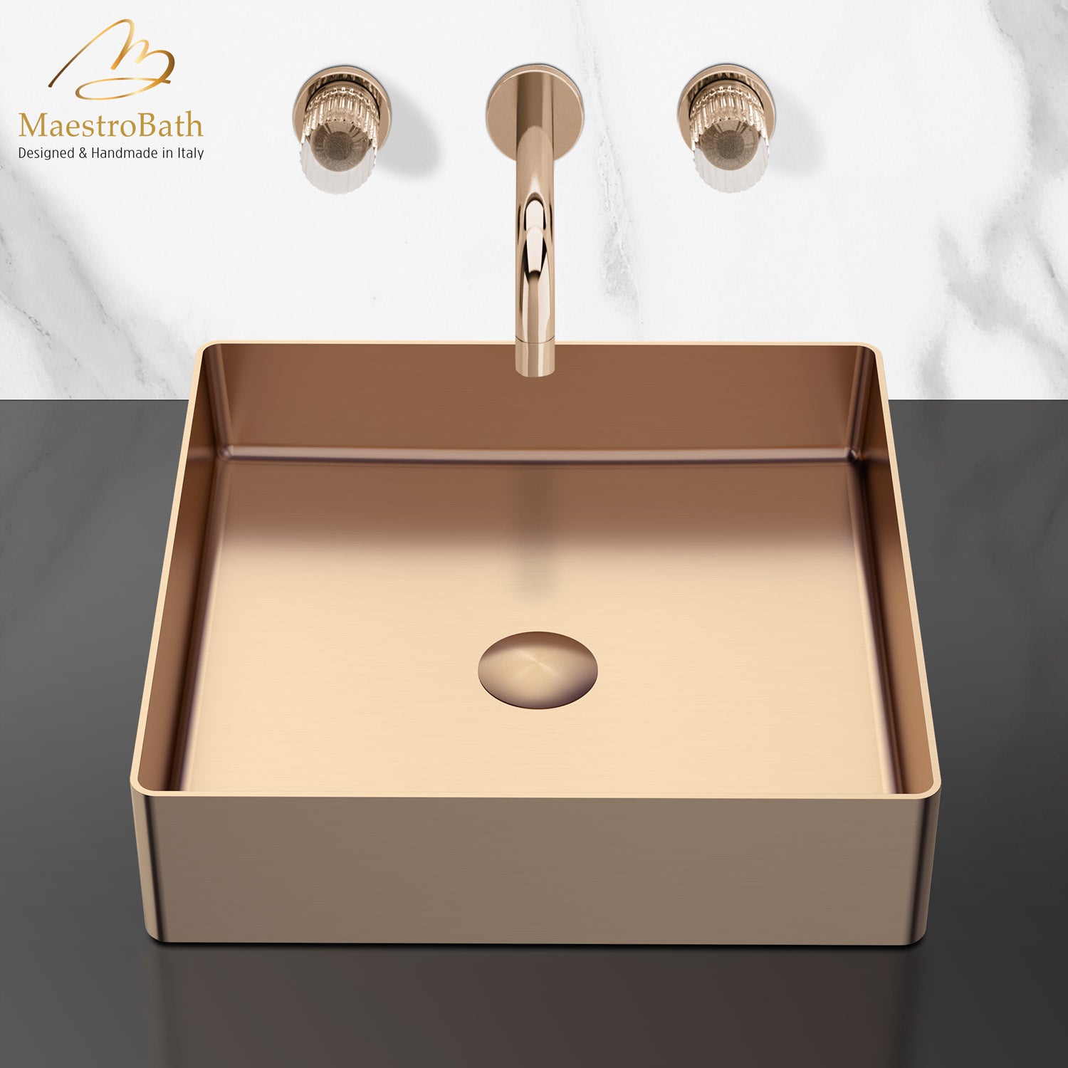 Modern Square Vessel Sink #color_brushed rose gold