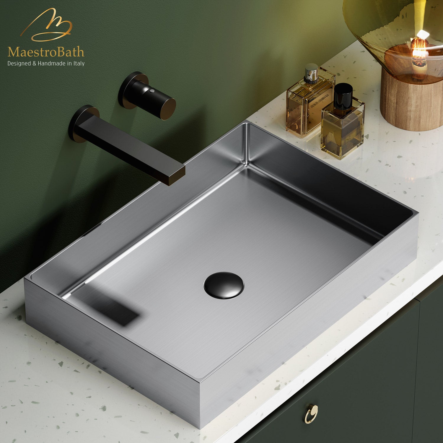 Modern Rectangular Vessel Sink #color_brushed silver