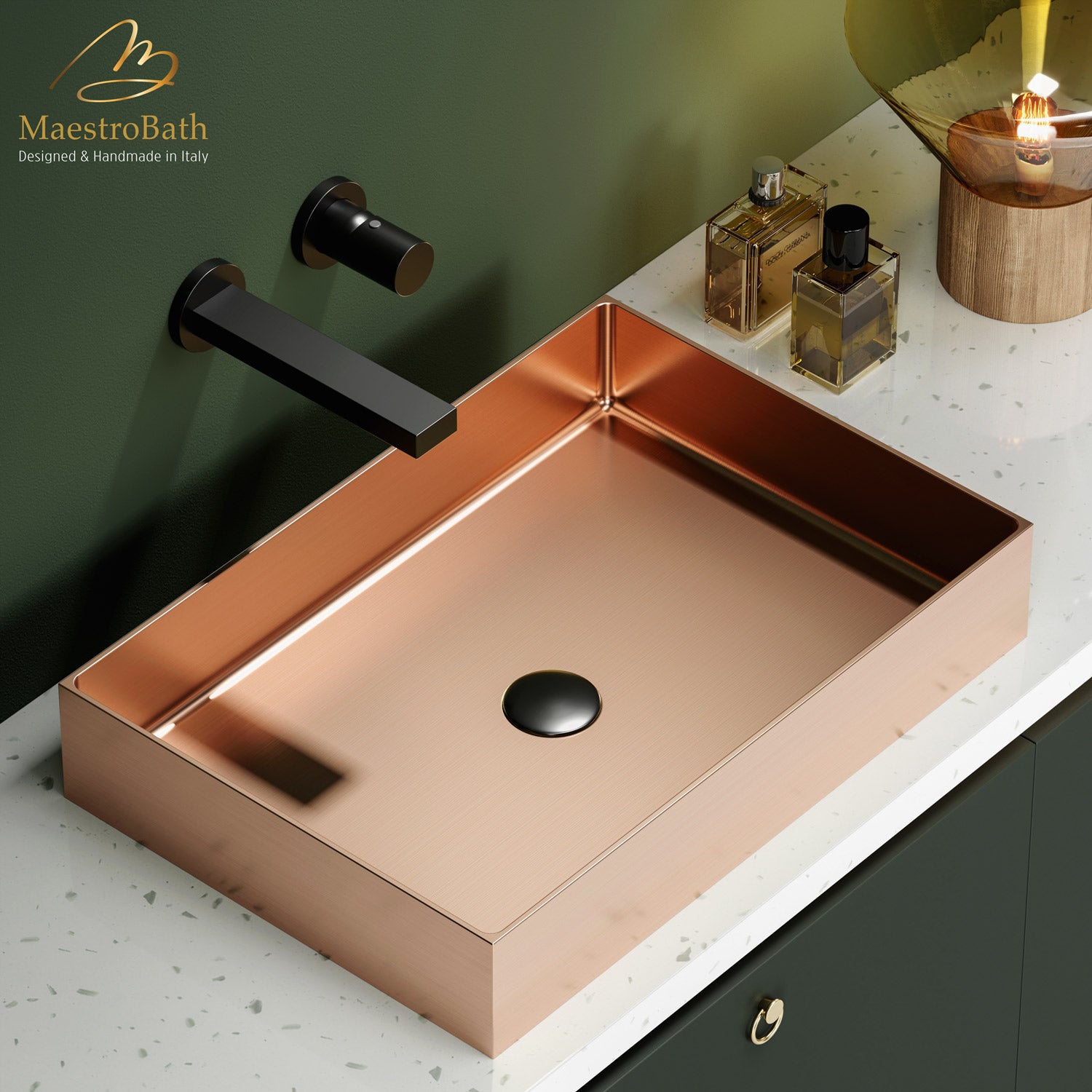 Modern Rectangular Vessel Sink #color_brushed rose gold