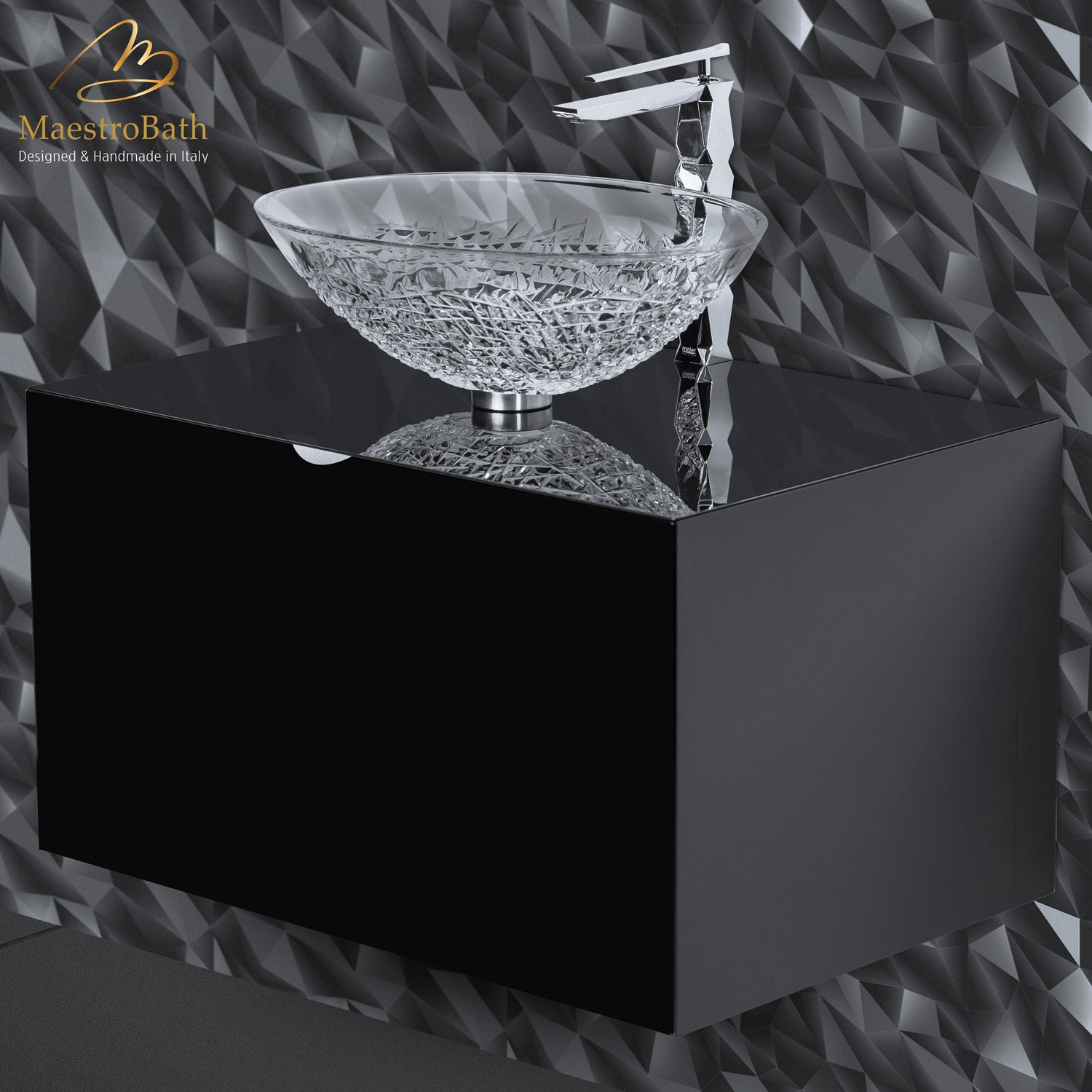 Dora Black Lacquered Bathroom Vanity 30 Inch #color_black and chrome