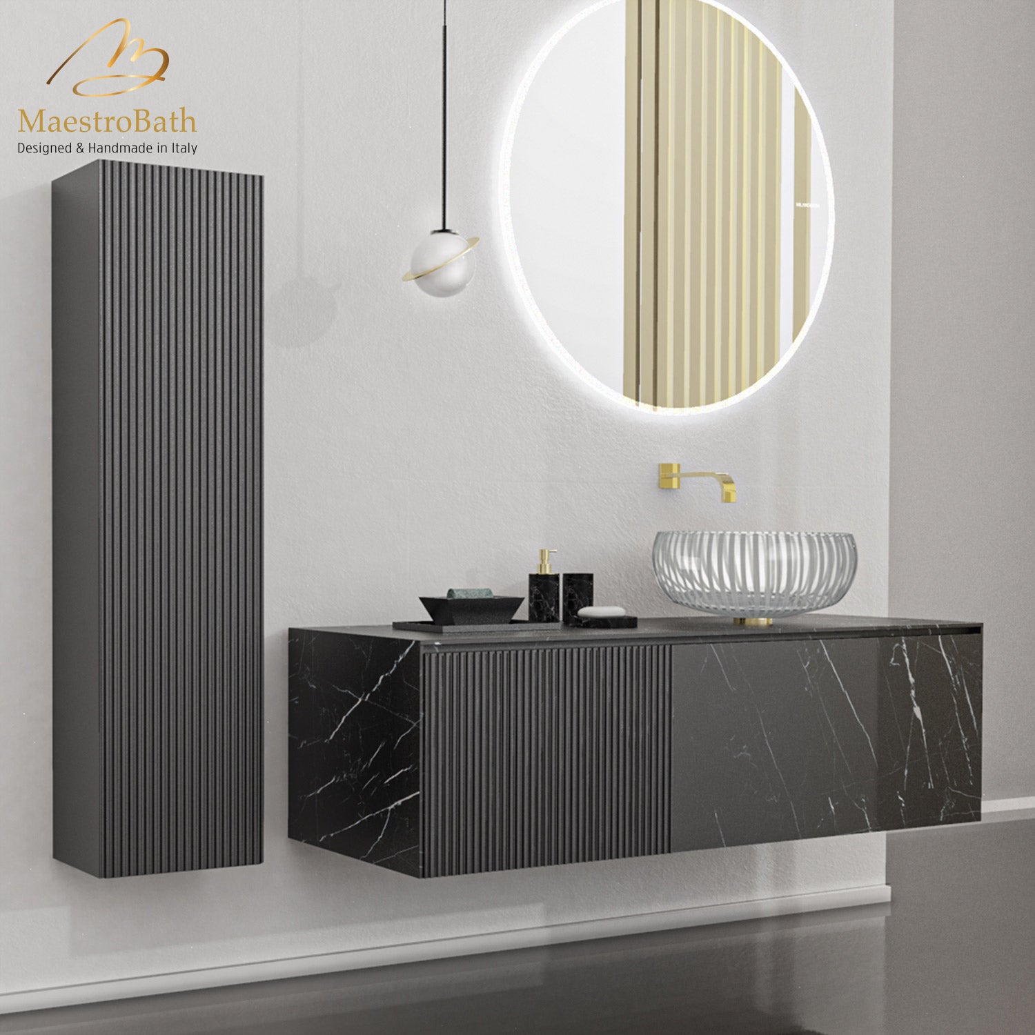 Cosmopolitan Luxury Wallmount Bathroom Vanity #color_Black Marquinia