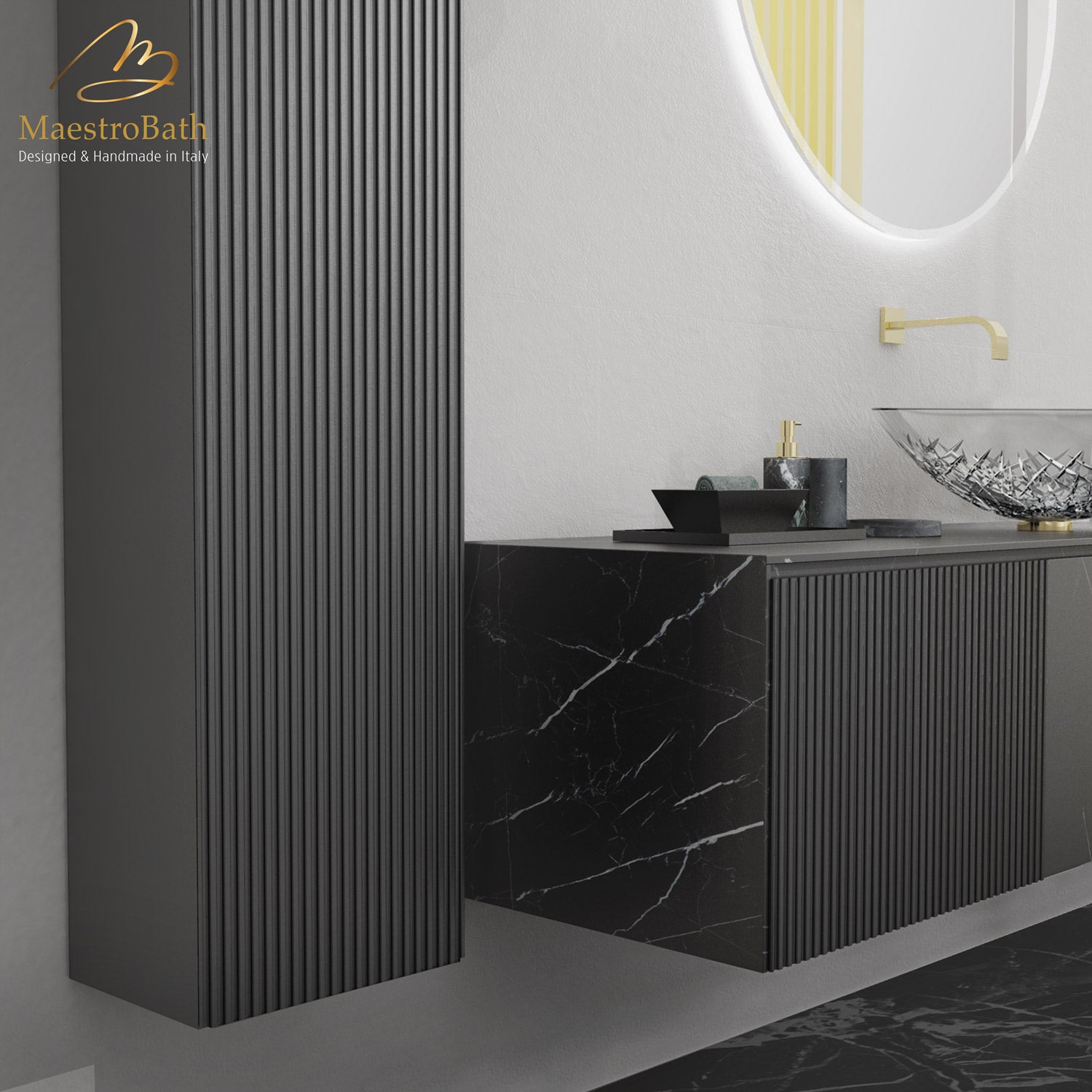 Cosmopolitan Luxury Wallmount Bathroom Vanity #color_Black Marquinia
