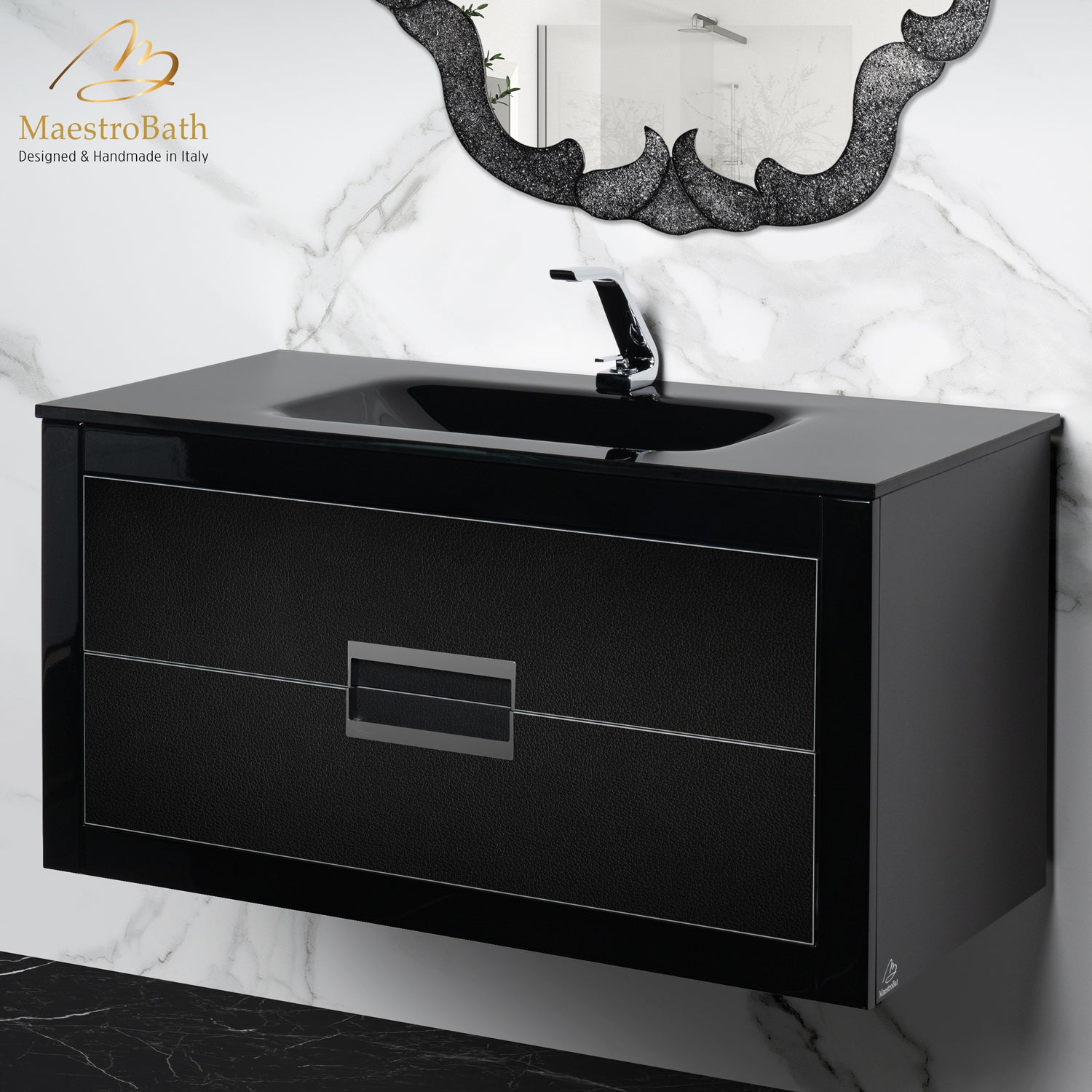 Danya 40 Inch Modern Bathroom Vanity | Black and Silver #Size_40"