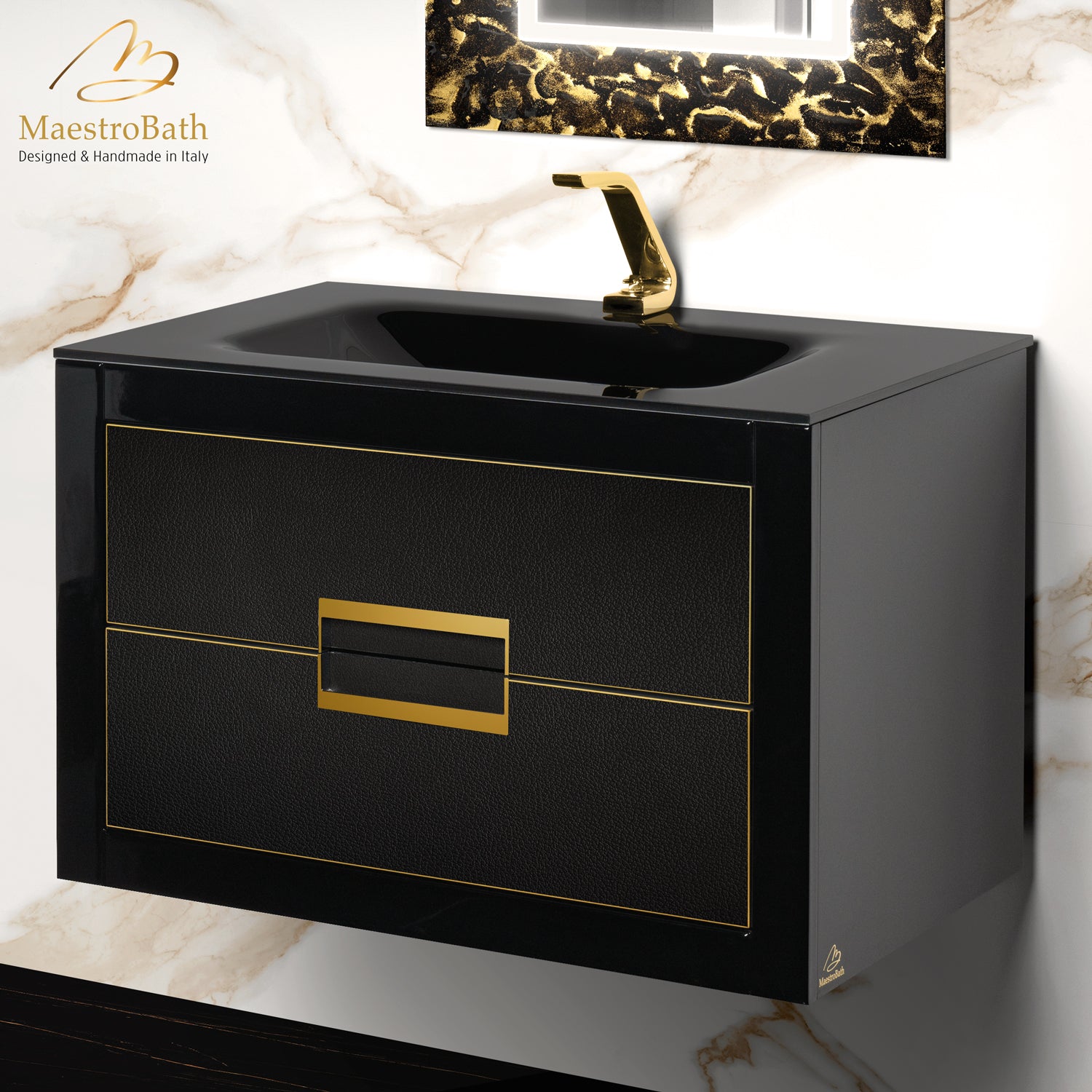 Danya Black and Gold Leather Modern Bathroom Vanity 32 Inch #Size_32"