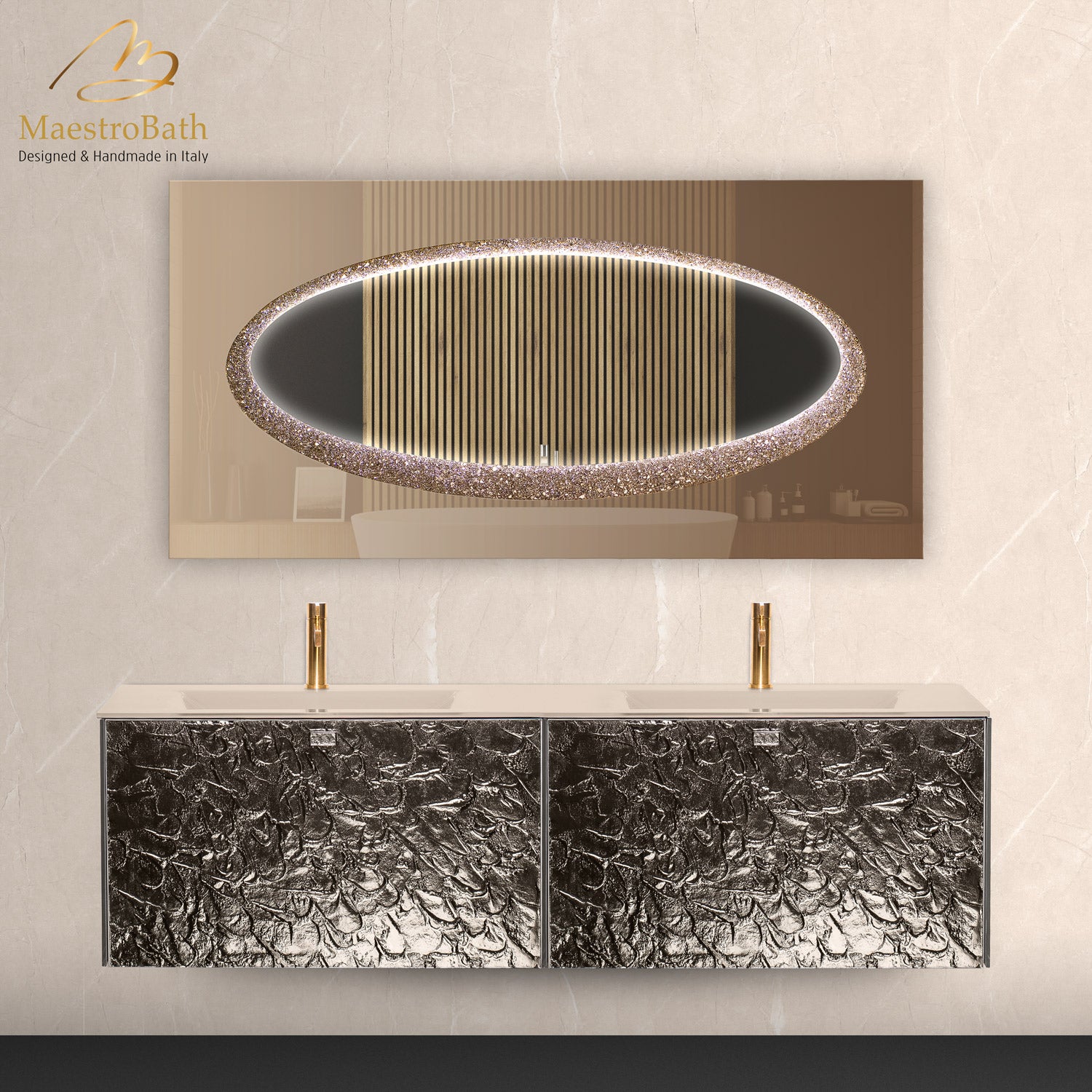 Designer Murano Glass Wallmount Bathroom Double Vanity #color_bronze