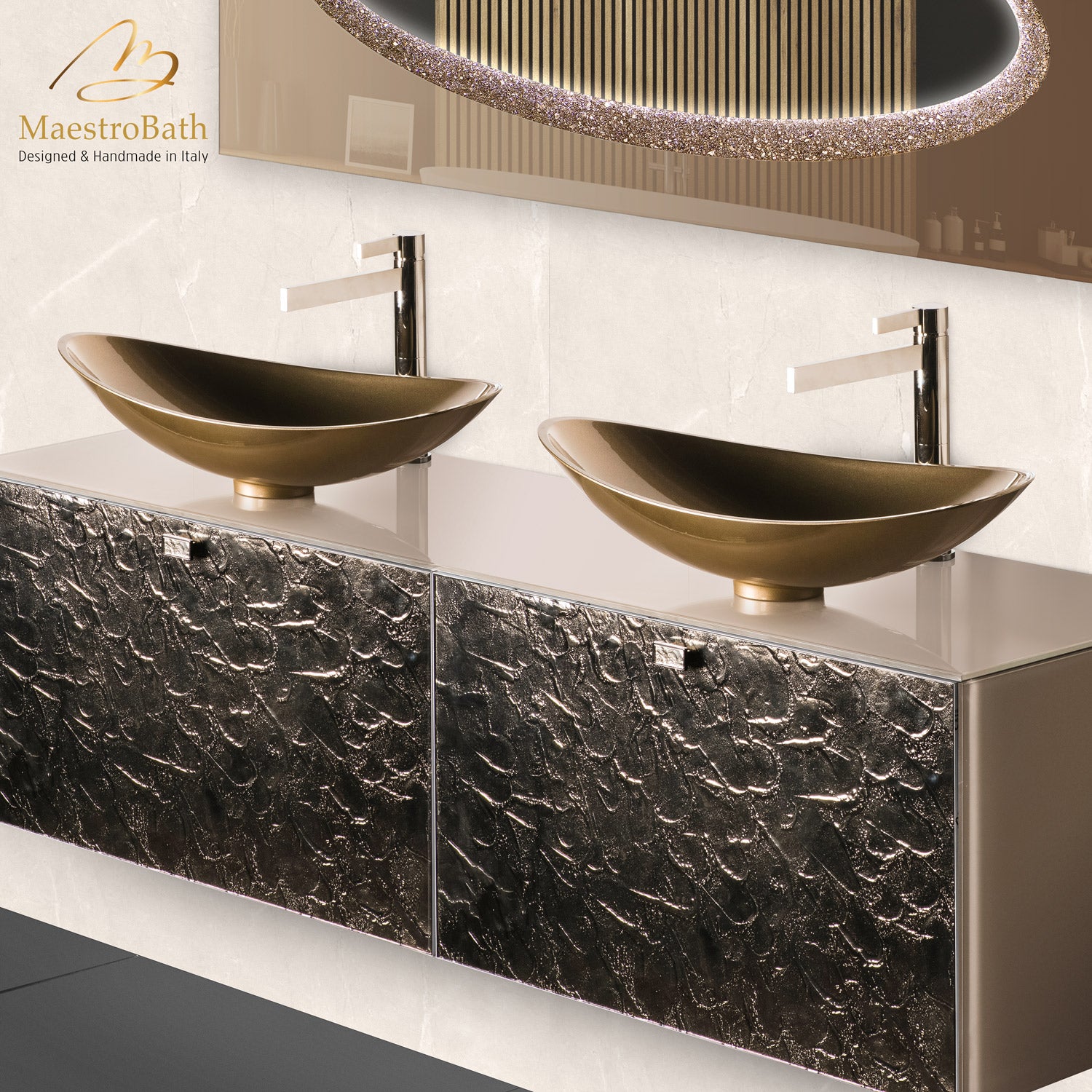Designer Murano Glass Wallmount Bathroom Double Vanity #color_bronze
