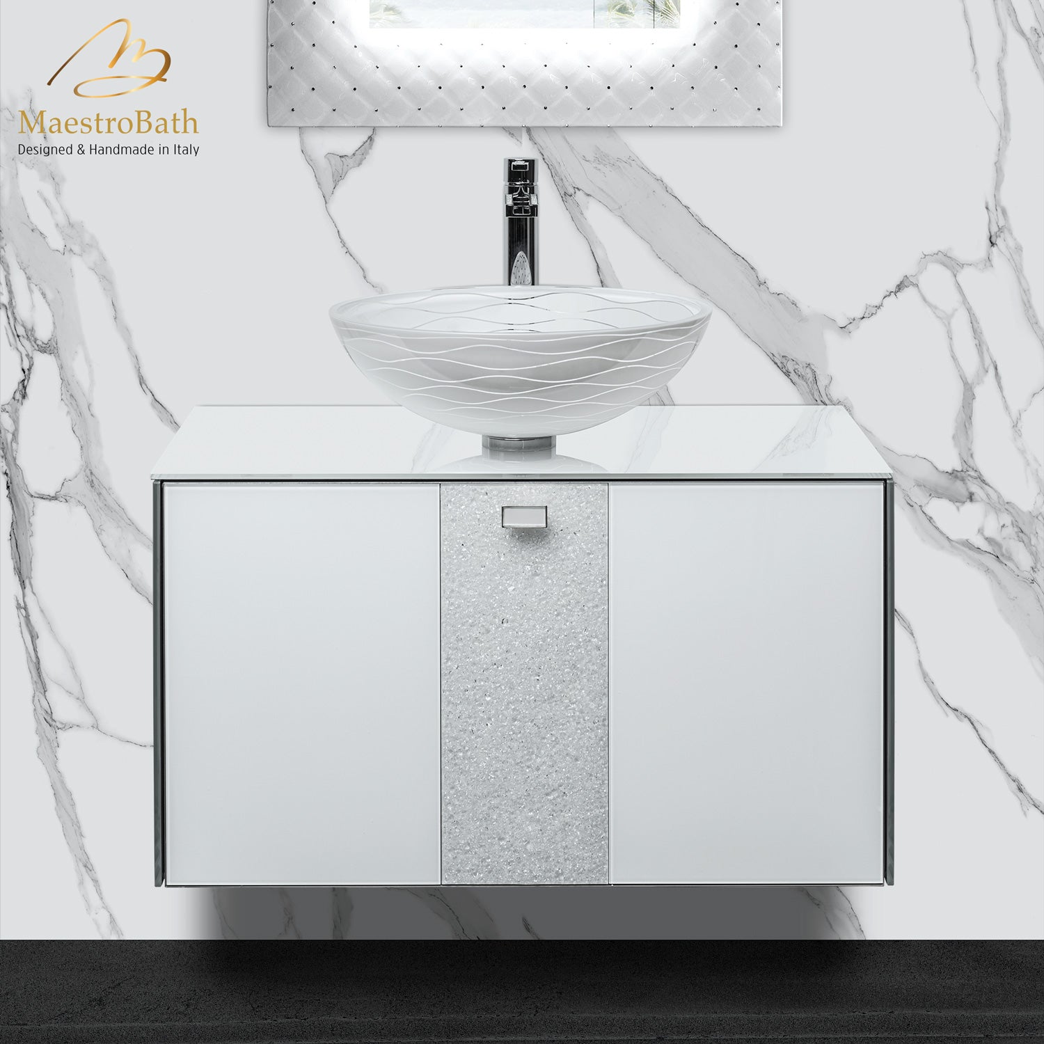 Luxury Crystal Glass Wallmount Bathroom Vanity | White #Size_32"