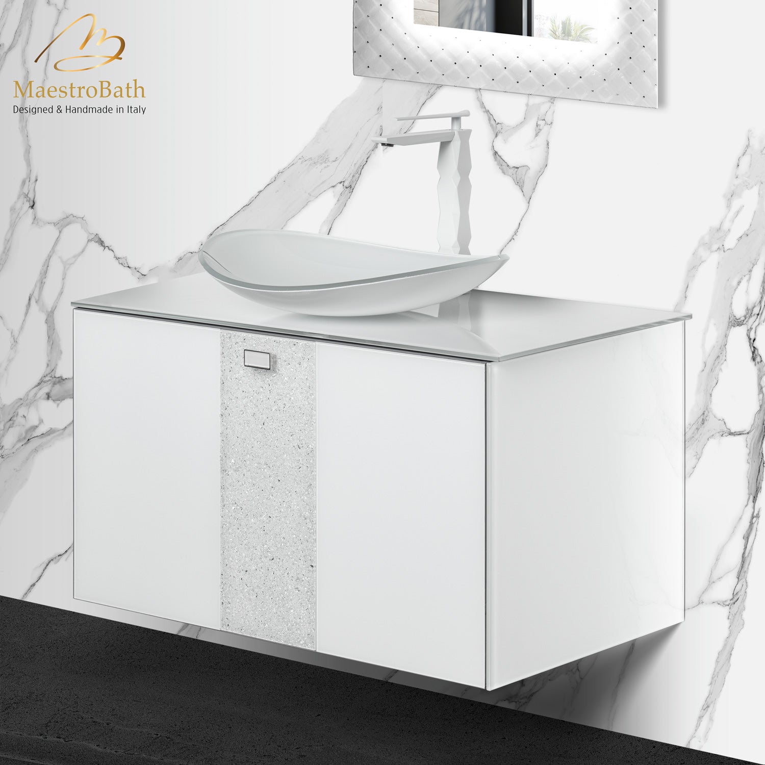 Luxury Crystal Glass Wallmount Bathroom Vanity | White #Size_32"