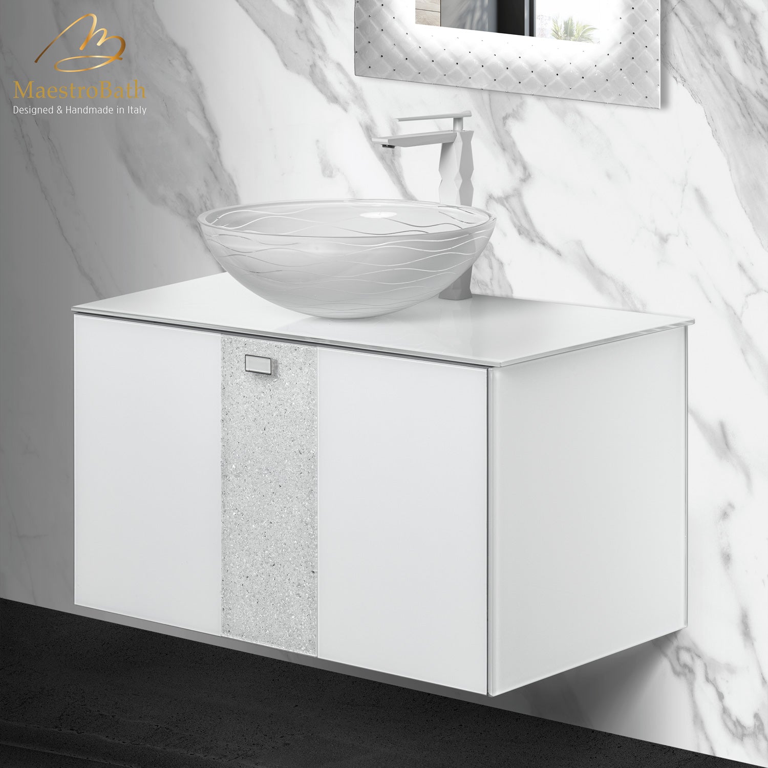 Luxury Crystal Glass Wallmount Bathroom Vanity | White #Size_32"
