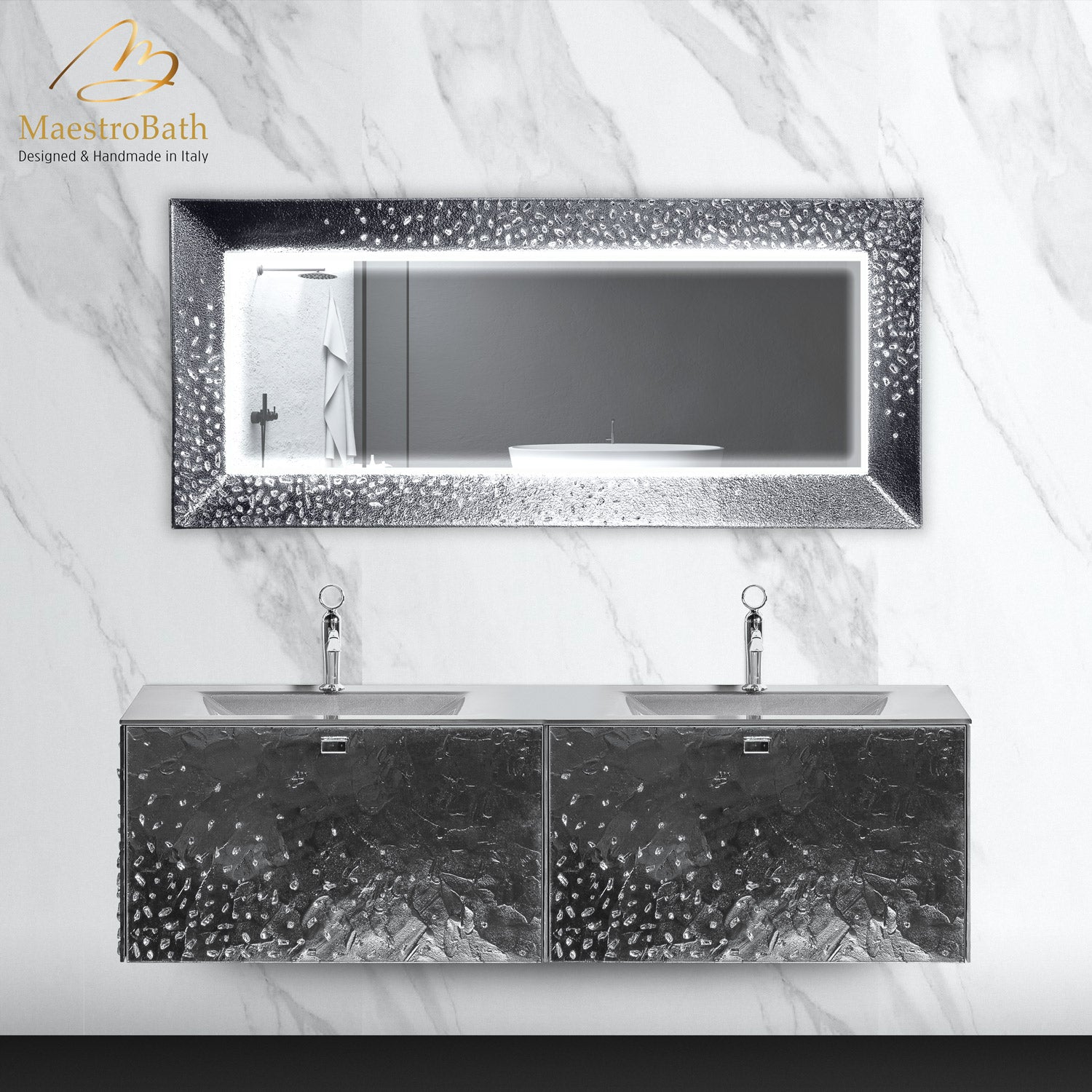 Luxury Crystal Wallmount Bathroom Double Vanity #color_silver