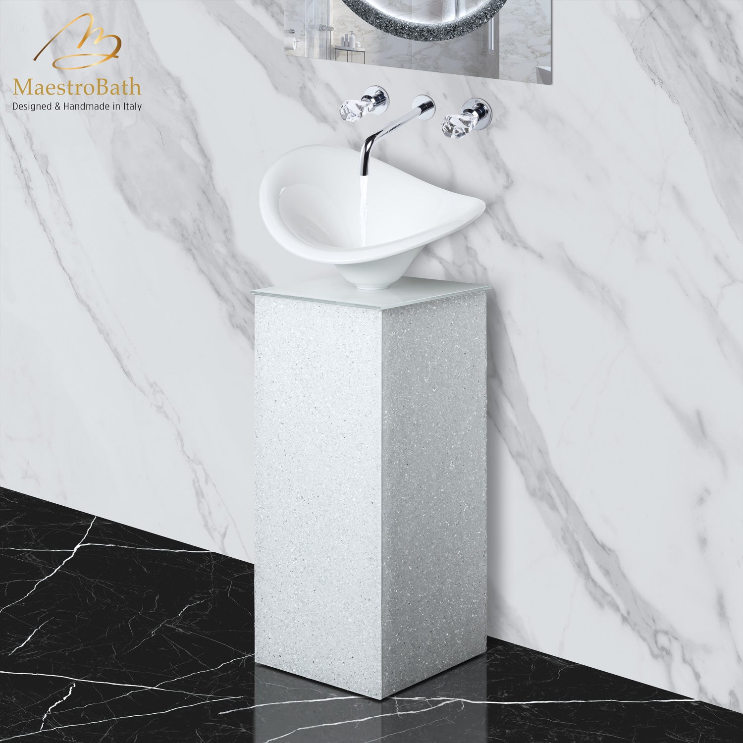 White Crystal Pedestal Sink #color_white