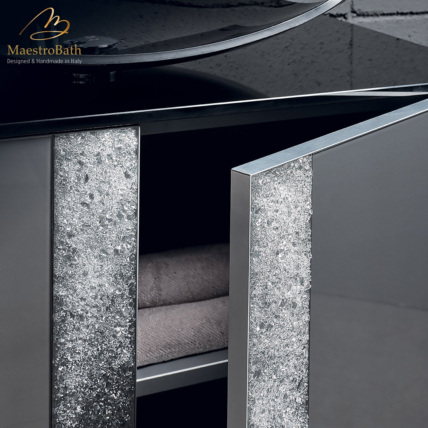 Modern Crystal Silver Bathroom Vanity #color_grey and silver