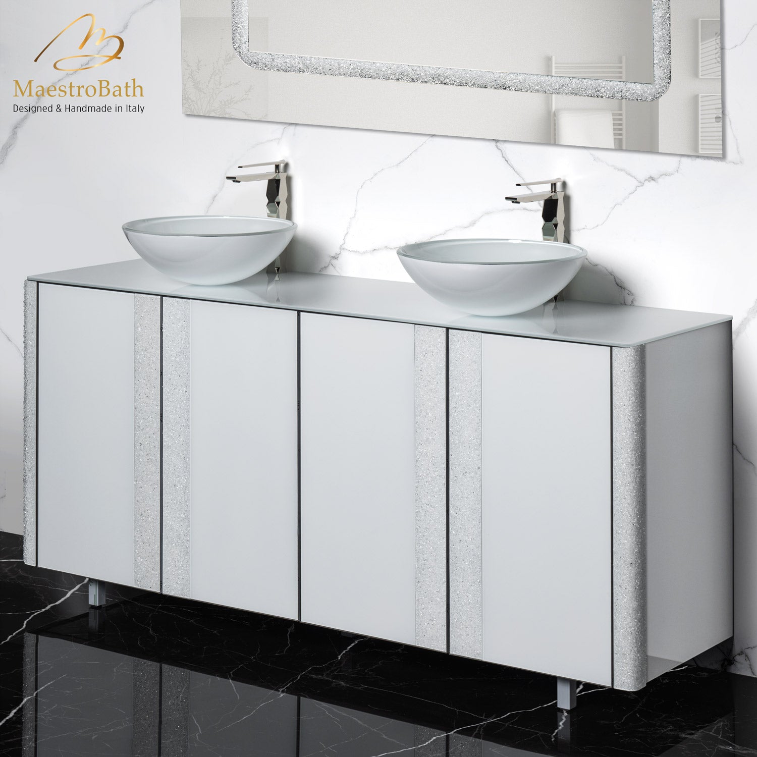 Modern Crystal Silver Bathroom Vanity #color_white