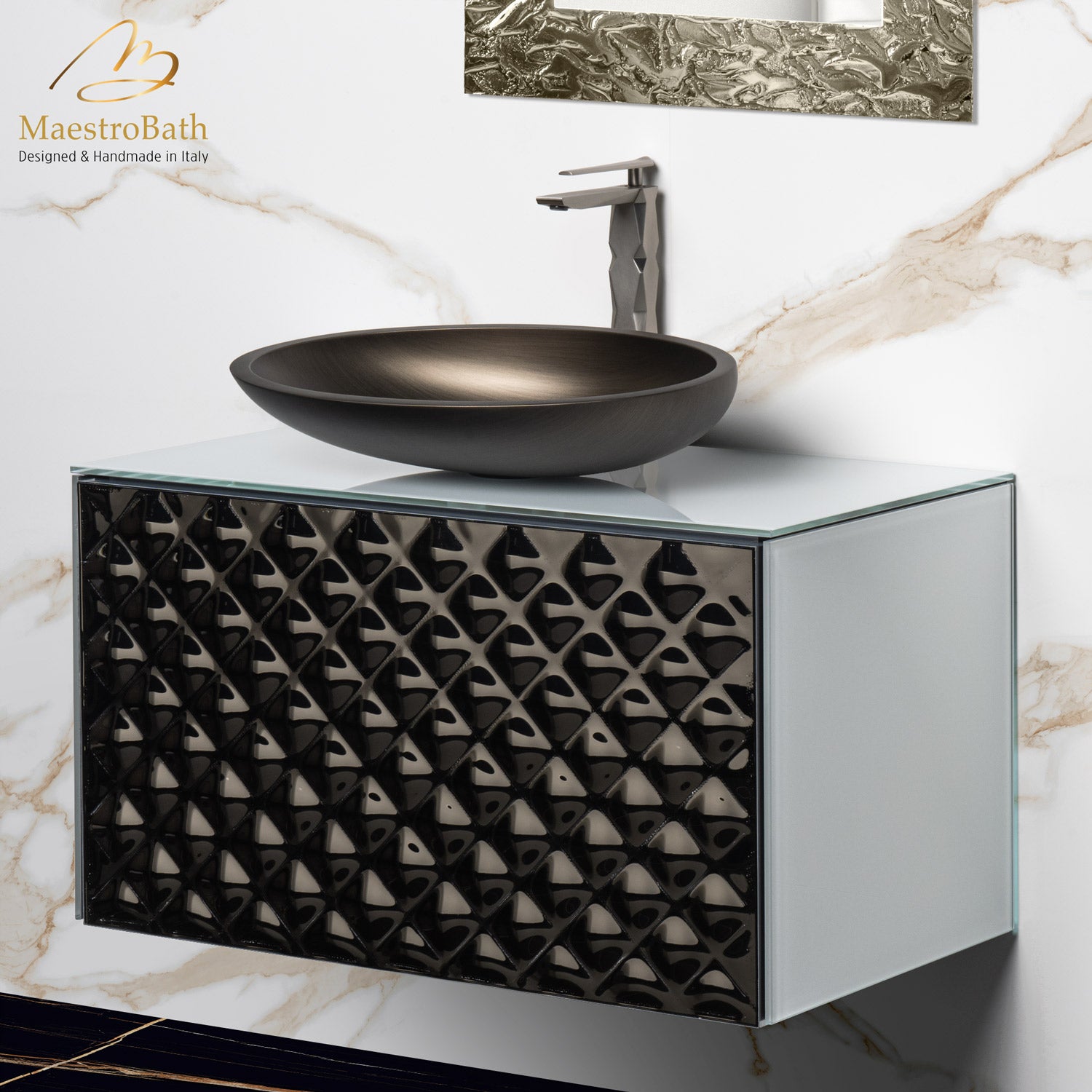 Rombo Modern Single Vanity #color_white and bronze