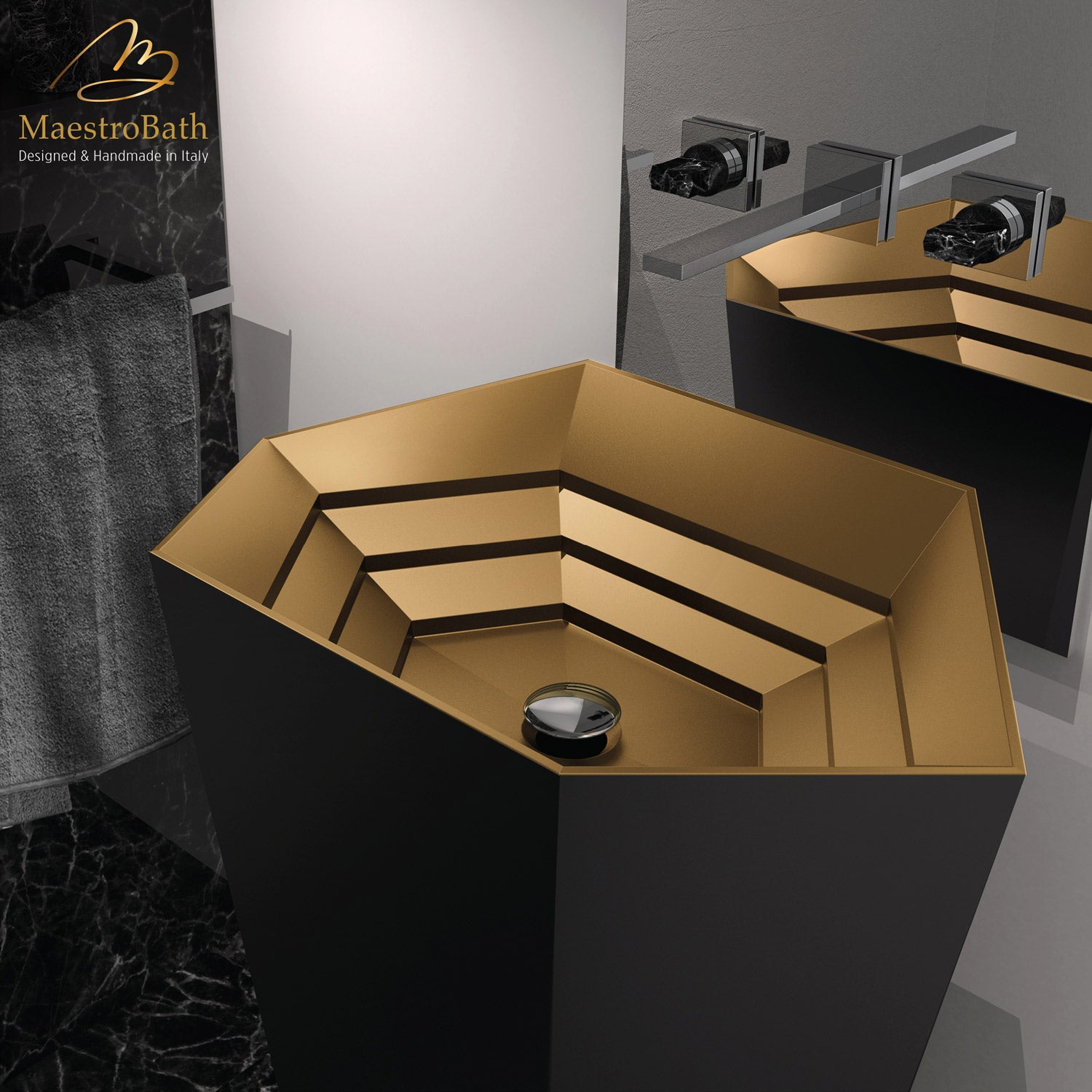 Hex Modern Pedestal Sink | Black and Gold #color_black and gold