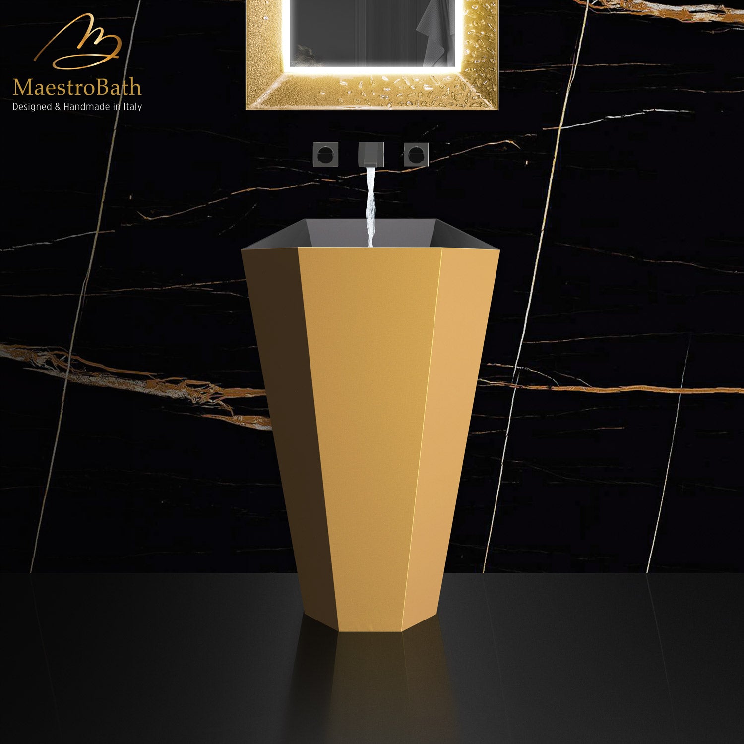 Hex Modern Pedestal Sink | Gold and Black #color_gold and black