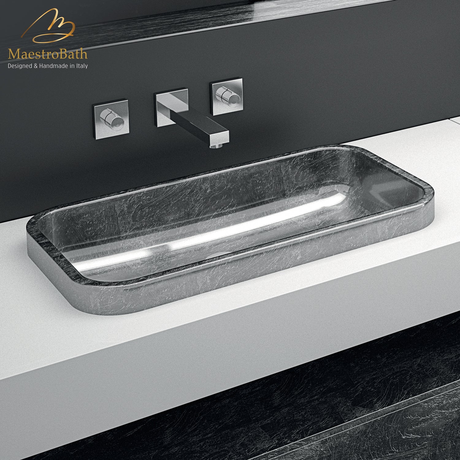 Rectangular Drop-in Bathroom Sink | Silver Leaf #color_silver leaf