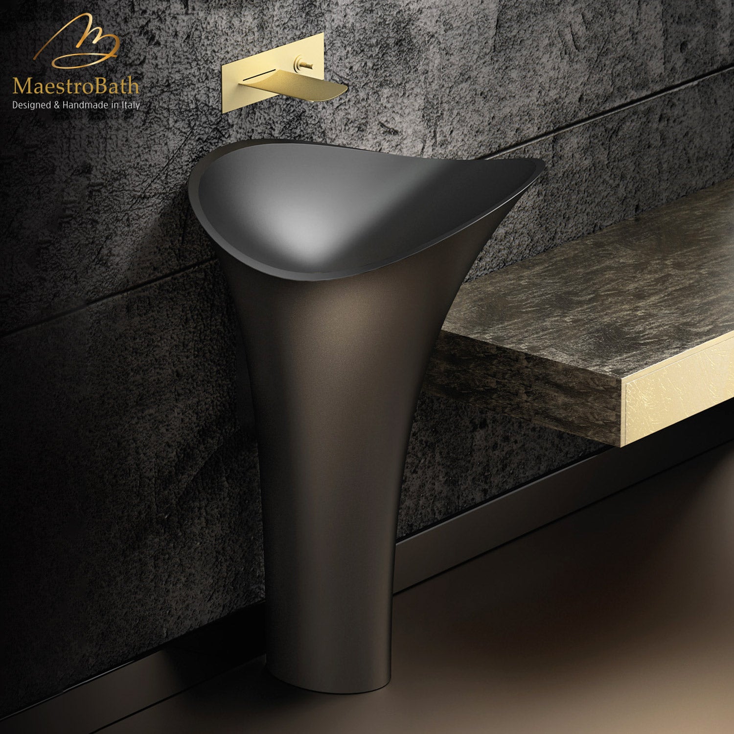 Calla Lily Modern Freestanding Bath Sink | Black #color_black