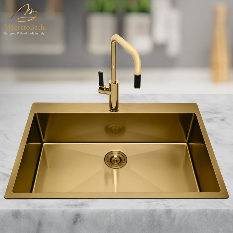 LUZ MONO Gold Modern Kitchen Faucet | Pull Out Mono Shower