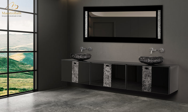 Luxury Crystal Glass Wallmount Double Vanity