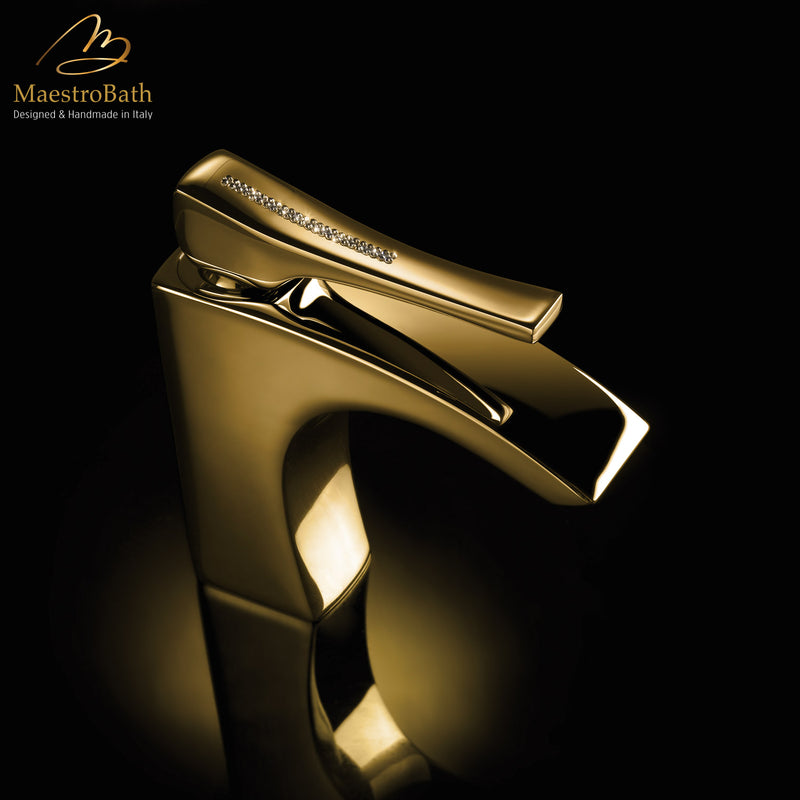Skip Diamond 1-Hole Polished Gold Luxury Vessel Sink Faucet