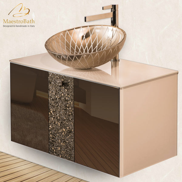 Luxury Crystal Glass Wallmount Bathroom Vanity #color_bronze mirror